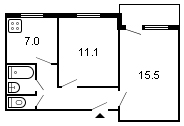 площадь 44/26.6/7 планировка