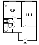 площадь 34/11.4/8.9 планировка