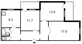 площадь 72/43.5/9.3 планировка