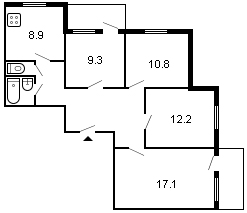 площадь 76/49.4/8.9 планировка