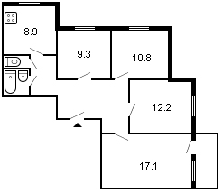 площадь 76/49.4/8.9 планировка