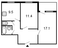 площадь 51/28.5/9.5 планировка