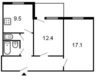 площадь 55/29.5/9.5 планировка