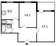 площадь 55/31.2/9.5 планировка
